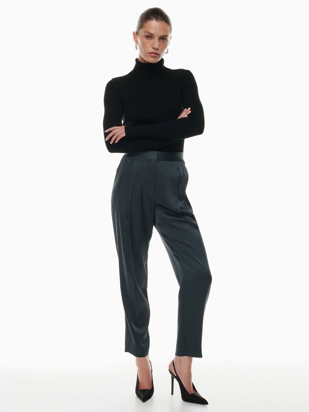 Aritzia Babaton Vogue Satin High Rise Pleated Cropped Pant